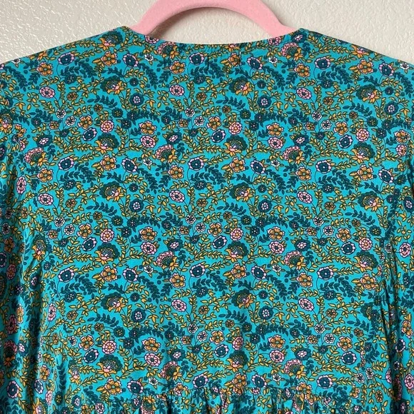 Natural Life Dress Womens Medium Teal Stella Floral Mini Babydoll Pockets Boho - Picture 7 of 11
